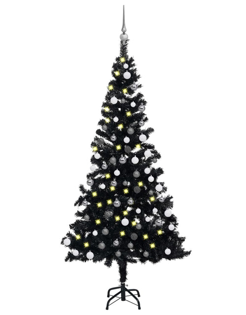 Încărcați imaginea în vizualizatorul Galerie, Brad Crăciun pre-iluminat cu set globuri, negru, 150 cm, PVC - Lando
