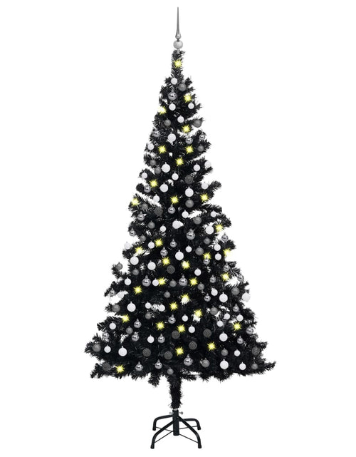 Încărcați imaginea în vizualizatorul Galerie, Brad Crăciun pre-iluminat cu set globuri, negru, 210 cm, PVC - Lando
