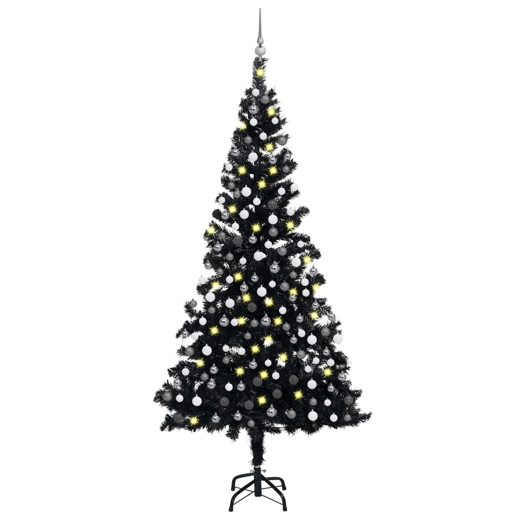 Brad Crăciun pre-iluminat cu set globuri, negru, 210 cm, PVC - Lando