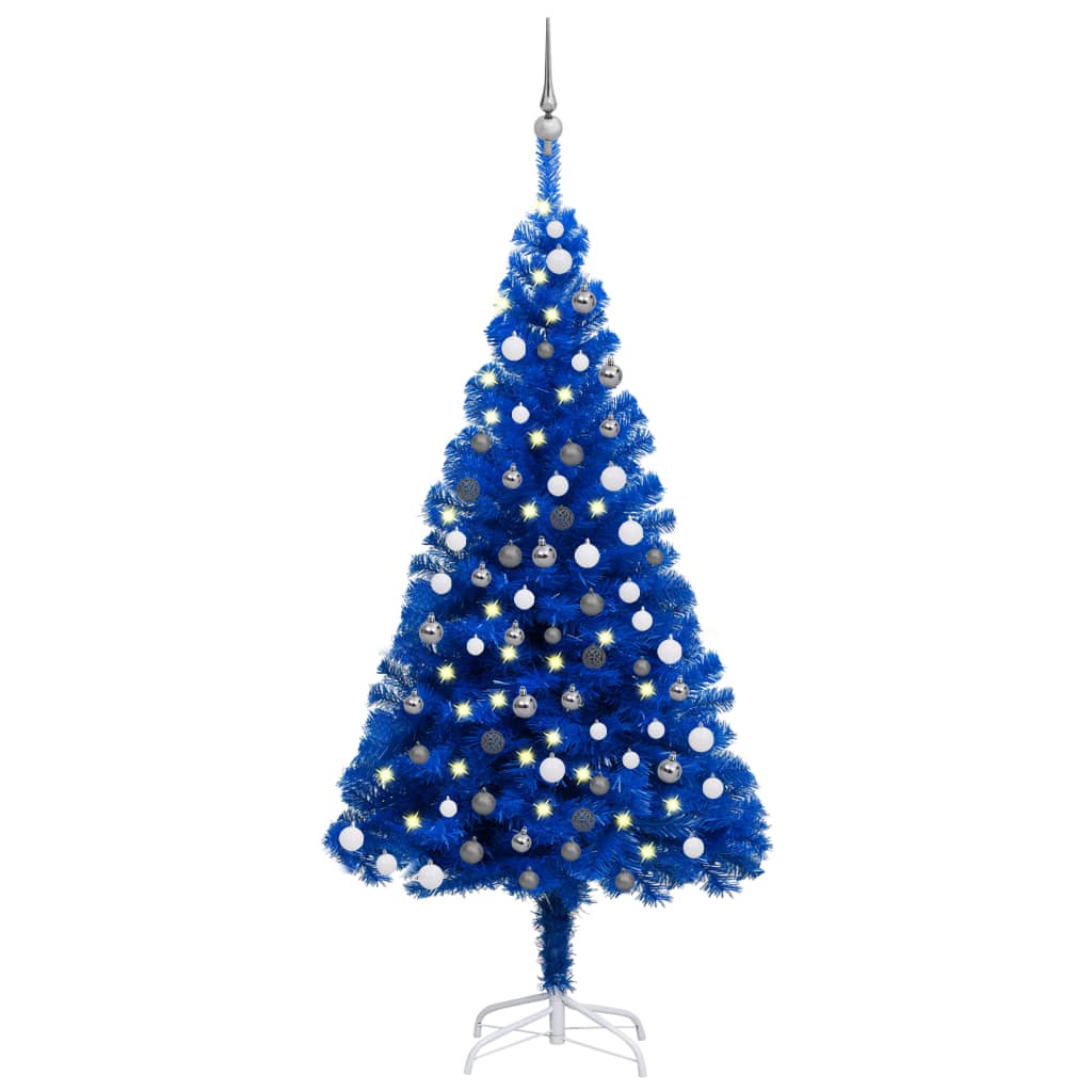 Brad Crăciun pre-iluminat cu set globuri, albastru, 180 cm, PVC - Lando