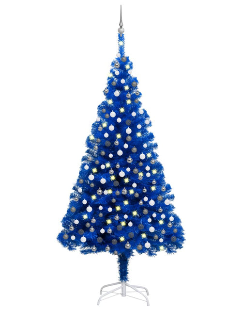 Încărcați imaginea în vizualizatorul Galerie, Brad Crăciun pre-iluminat cu set globuri, albastru, 240 cm, PVC - Lando
