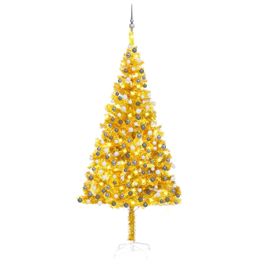 Brad de Crăciun pre-iluminat cu set globuri, auriu, 240 cm, PET - Lando