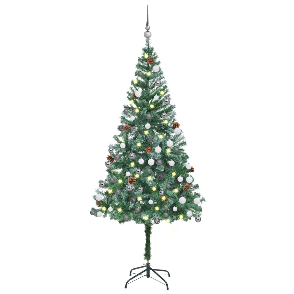 Brad Crăciun artificial pre-iluminat globuri/conuri pin 180 cm - Lando