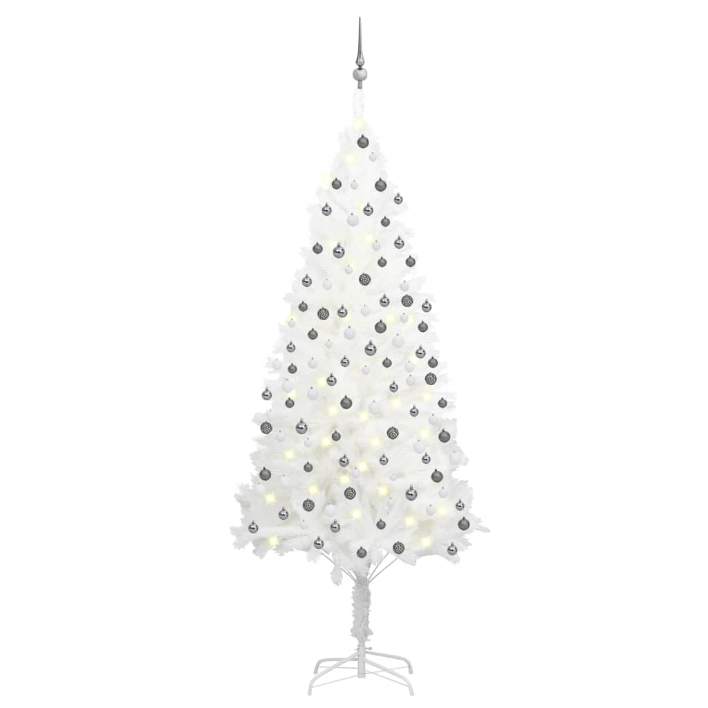Brad de Crăciun pre-iluminat artificial, set globuri alb 210 cm - Lando