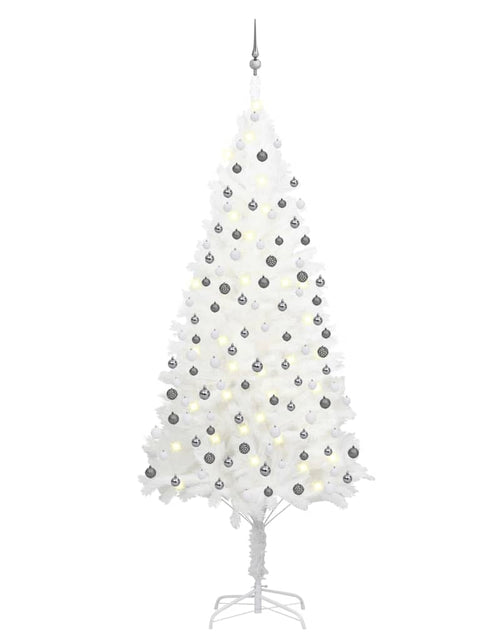Încărcați imaginea în vizualizatorul Galerie, Brad Crăciun pre-iluminat artificial, set globuri, alb, 240 cm - Lando

