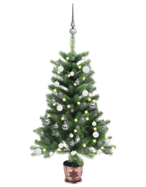 Încărcați imaginea în vizualizatorul Galerie, Brad Crăciun pre-iluminat artificial, set globuri, verde, 65 cm - Lando
