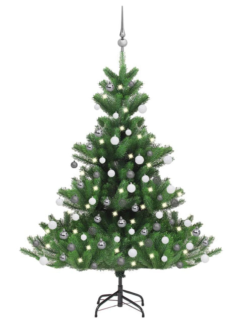 Încărcați imaginea în vizualizatorul Galerie, Pom Crăciun artificial brad Nordmann LED&amp;globuri verde, 120 cm - Lando
