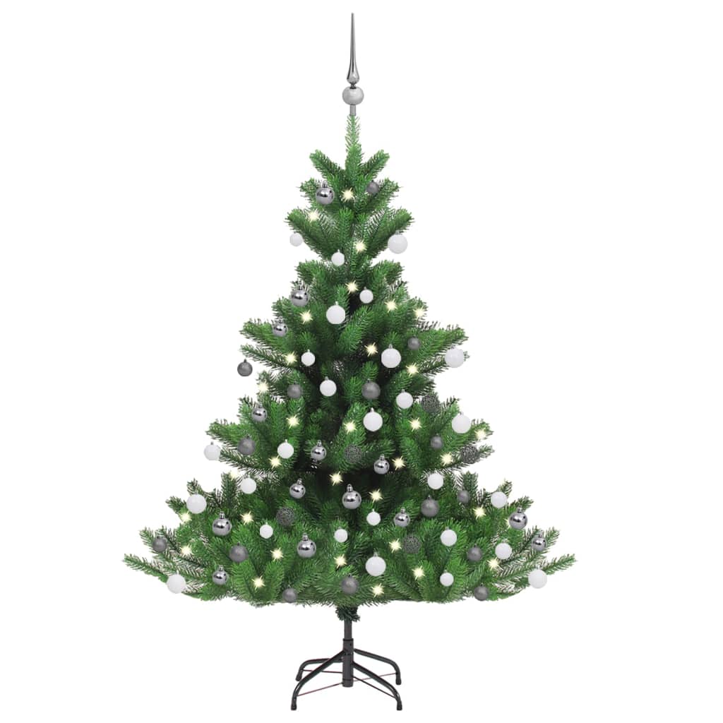 Pom Crăciun artificial brad Nordmann LED&globuri verde, 120 cm - Lando