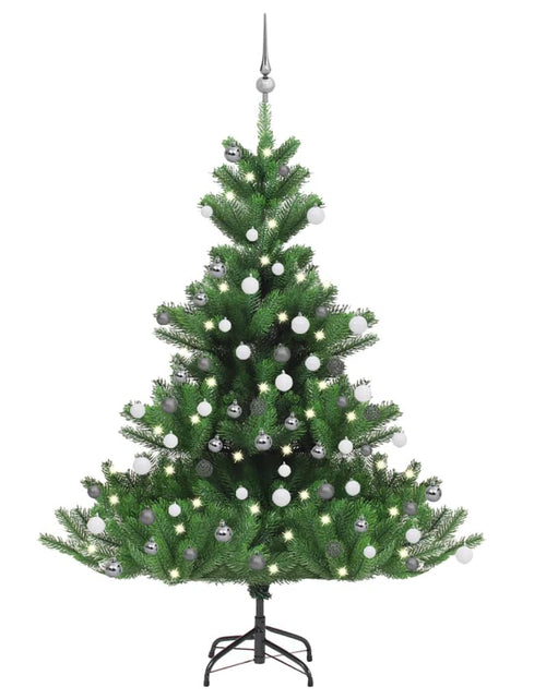 Încărcați imaginea în vizualizatorul Galerie, Pom Crăciun artificial brad Nordmann LED&amp;globuri verde, 150 cm - Lando
