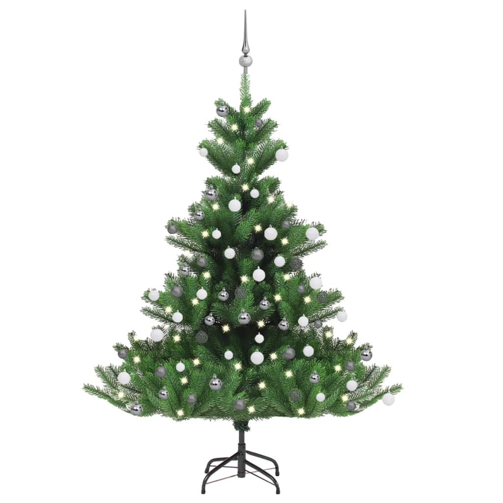 Pom Crăciun artificial brad Nordmann LED&globuri verde, 150 cm - Lando