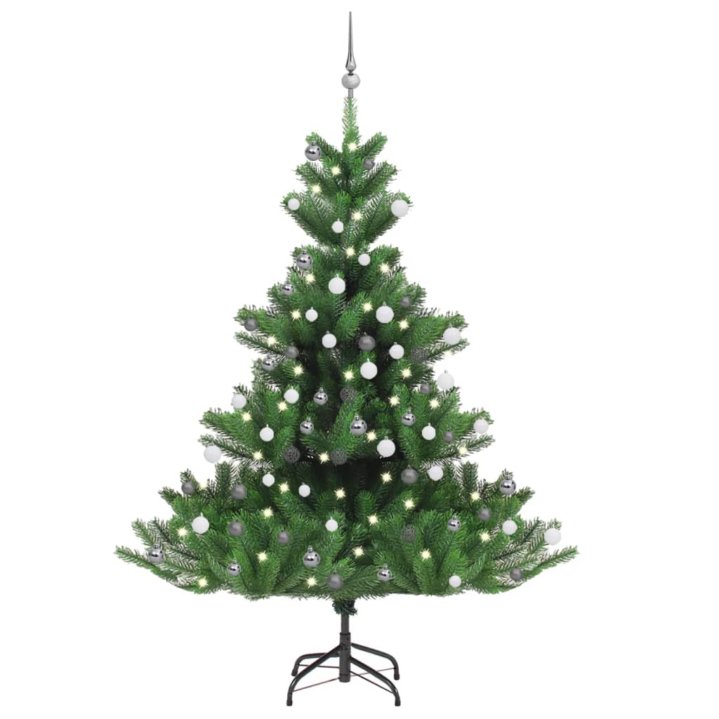 Pom Crăciun artificial brad Nordmann LED&globuri verde, 180 cm - Lando