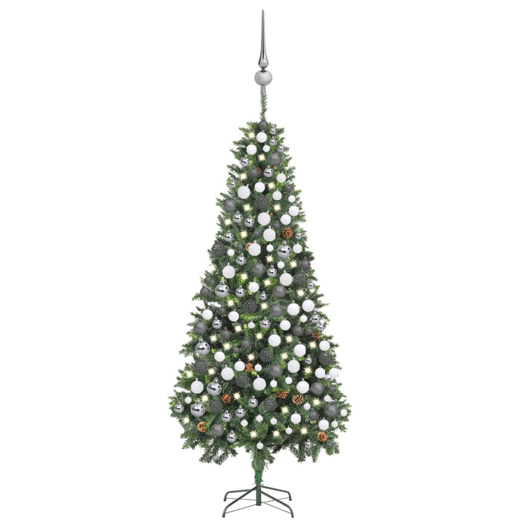 Brad Crăciun artificial pre-iluminat globuri/conuri pin 210 cm - Lando