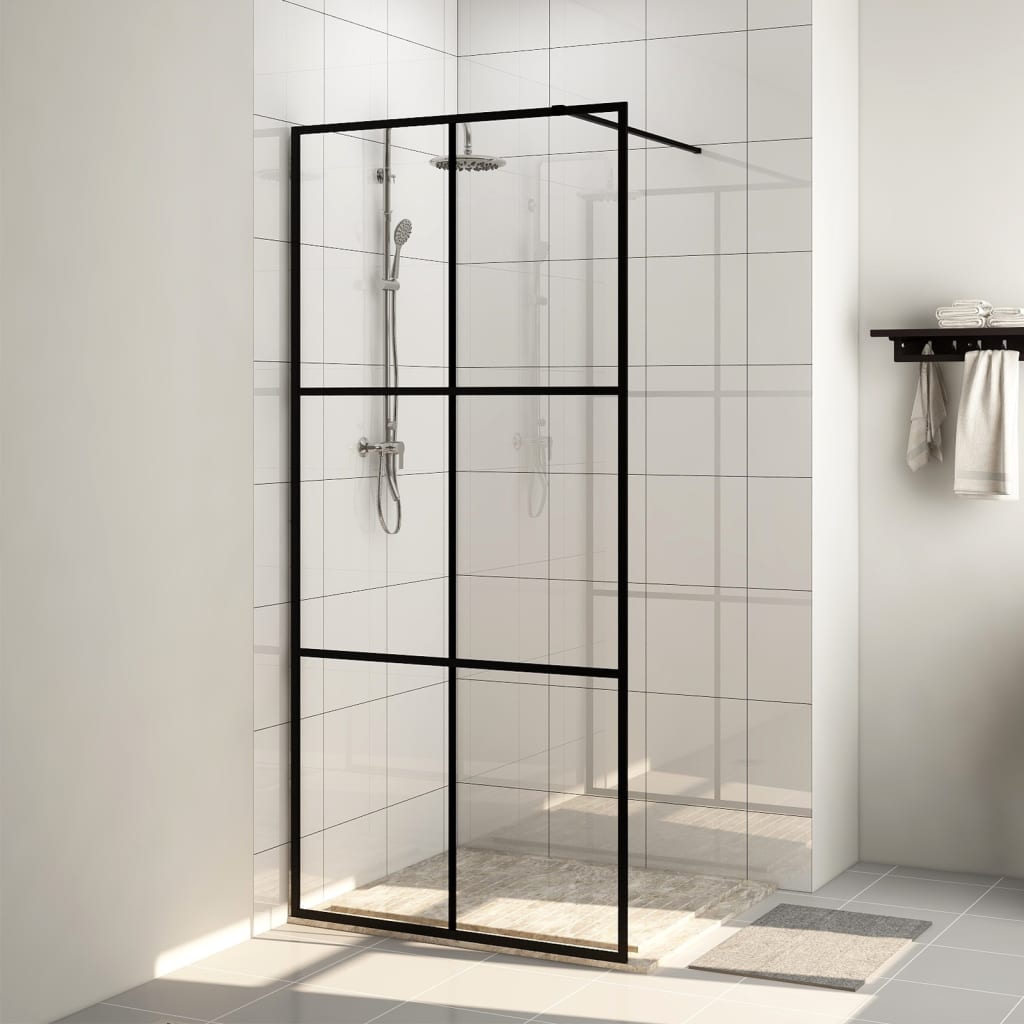 Paravan duș walk-in, negru, 100x195 cm, sticlă ESG transparentă - Lando