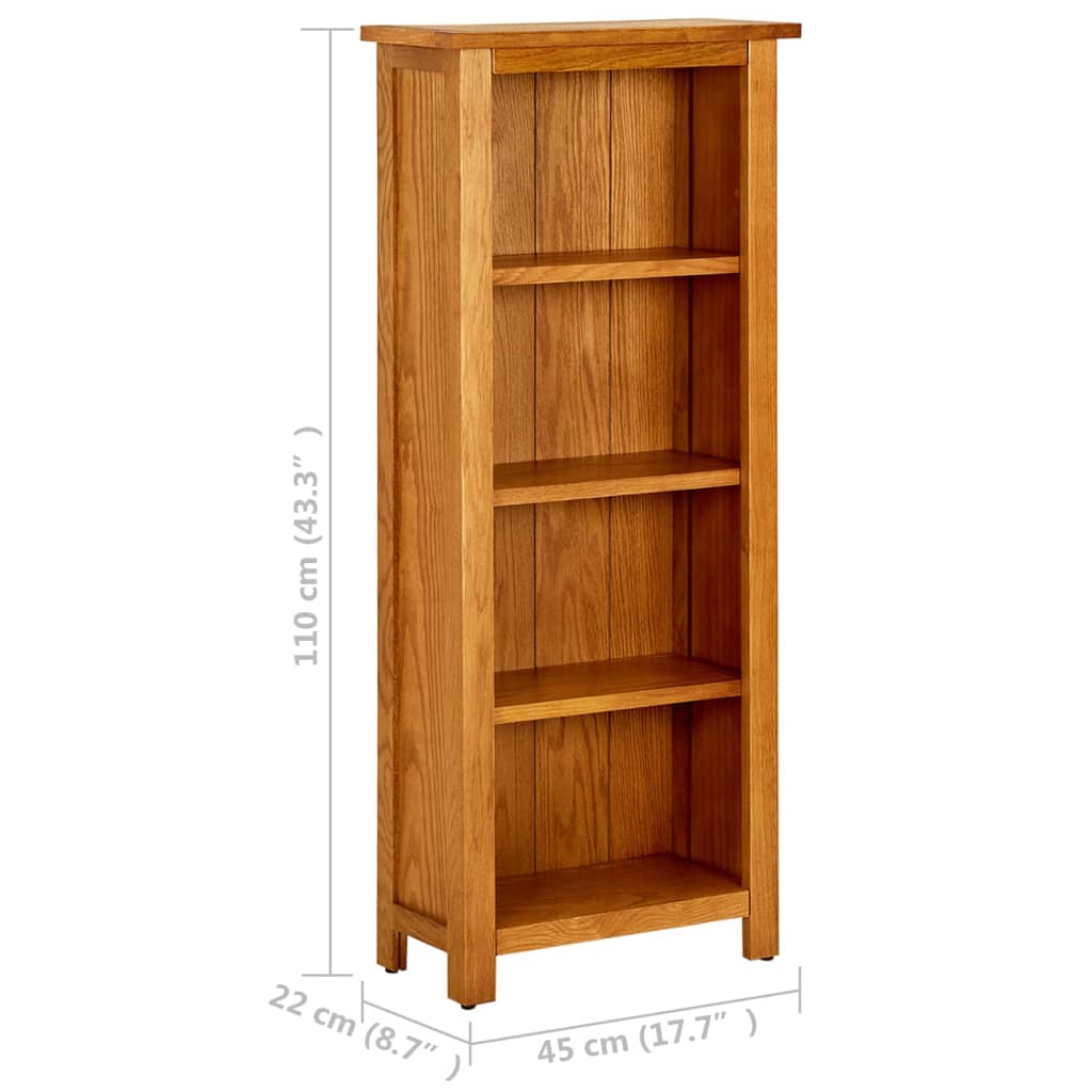 Bibliotecă cu 4 rafturi, 45x22x110 cm, lemn masiv de stejar - Lando