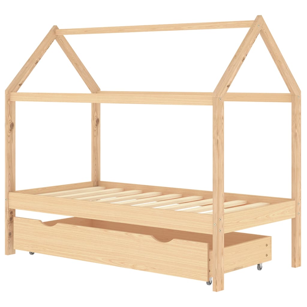 Cadru pat pentru copii, cu un sertar, 80x160 cm, lemn masiv pin - Lando