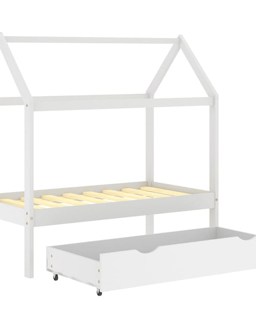 Încărcați imaginea în vizualizatorul Galerie, Cadru pat copii cu un sertar, alb, 70x140 cm, lemn masiv de pin - Lando

