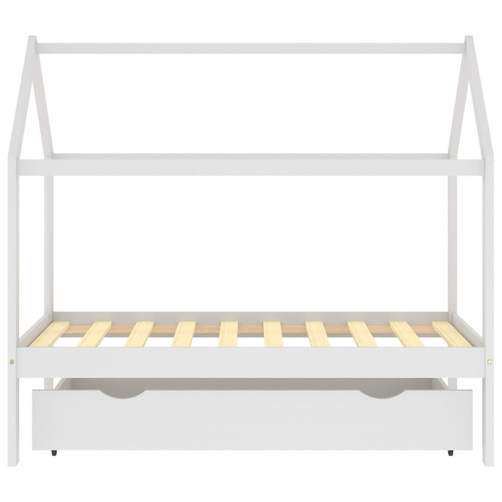 Cadru pat de copii cu un sertar, alb, 80x160 cm, lemn masiv pin - Lando