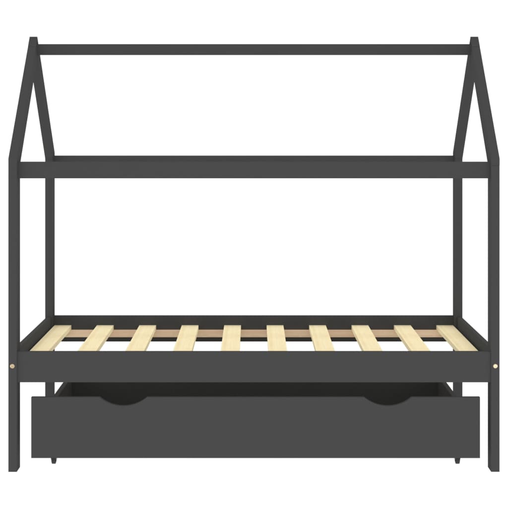 Cadru pat copii cu sertar gri închis 80x160 cm lemn masiv pin