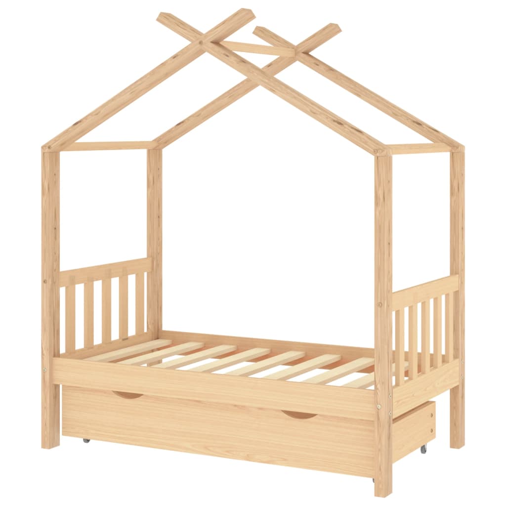 Cadru pat de copii, cu un sertar, 70x140 cm, lemn masiv de pin - Lando