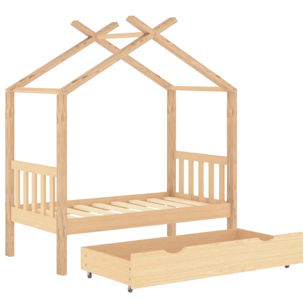 Cadru pat de copii, cu un sertar, 70x140 cm, lemn masiv de pin - Lando