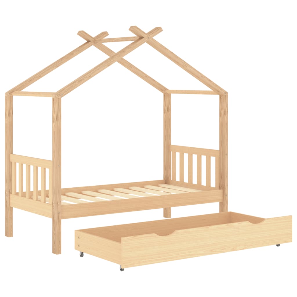Cadru pat de copii, cu un sertar, 80x160 cm, lemn masiv de pin - Lando