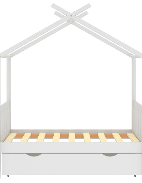 Încărcați imaginea în vizualizatorul Galerie, Cadru pat de copii cu un sertar, alb, 70x140 cm, lemn masiv pin - Lando
