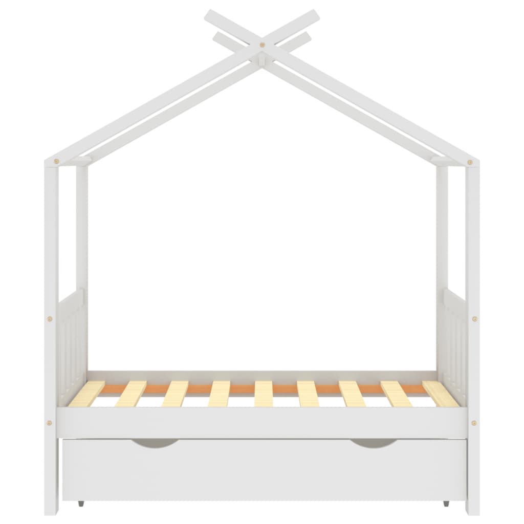 Cadru pat de copii cu un sertar, alb, 70x140 cm, lemn masiv pin - Lando