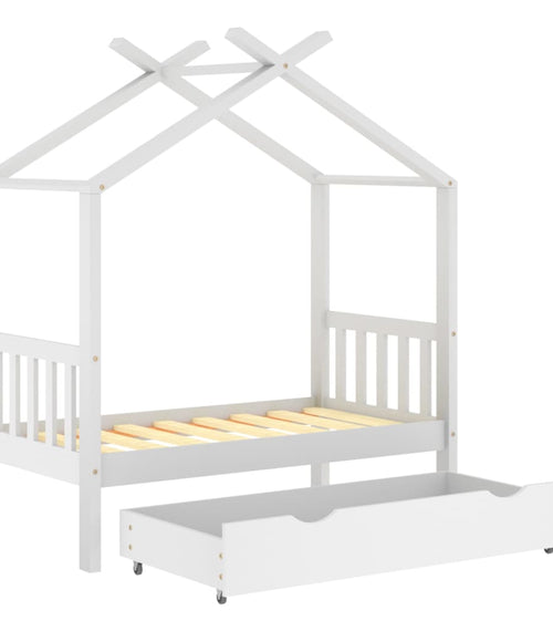 Încărcați imaginea în vizualizatorul Galerie, Lando-Cadru pat de copii cu un sertar, alb, 70x140 cm, lemn masiv pin- mobila
