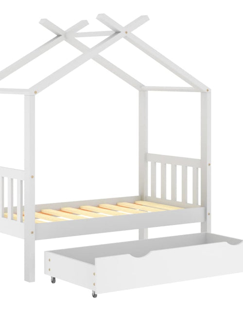 Загрузите изображение в средство просмотра галереи, Cadru pat de copii cu un sertar, alb, 70x140 cm, lemn masiv pin - Lando
