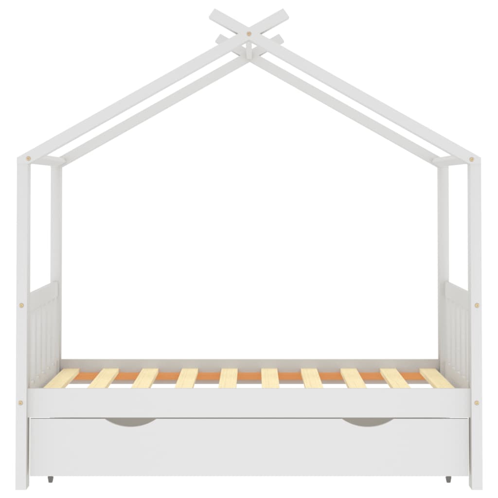 Cadru pat de copii cu un sertar, alb, 80x160 cm, lemn masiv pin - Lando