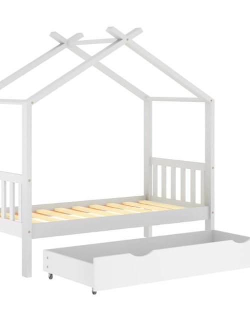 Încărcați imaginea în vizualizatorul Galerie, Cadru pat de copii cu un sertar, alb, 80x160 cm, lemn masiv pin - Lando
