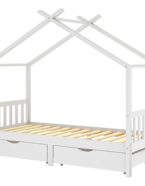 Încărcați imaginea în vizualizatorul Galerie, Cadru de pat copii, cu sertare, alb, 90x200 cm, lemn masiv pin - Lando
