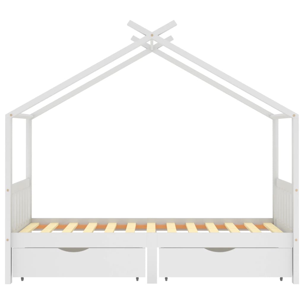 Cadru de pat copii, cu sertare, alb, 90x200 cm, lemn masiv pin - Lando