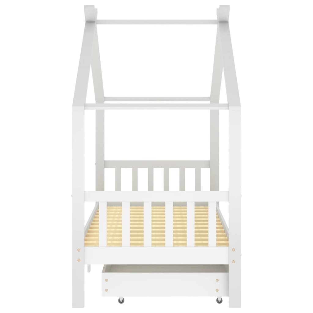 Cadru de pat copii, cu sertare, alb, 90x200 cm, lemn masiv pin - Lando