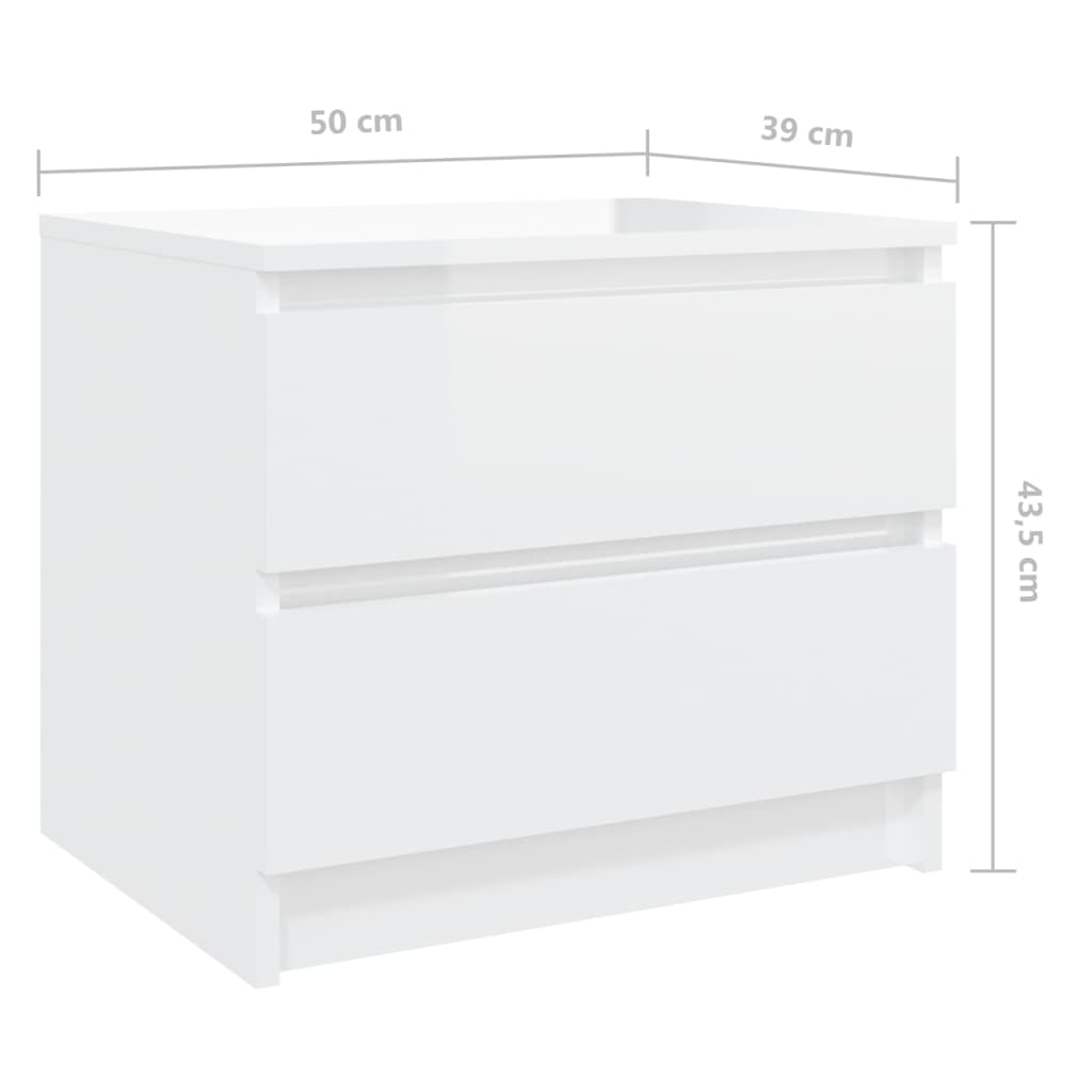 Noptiere, 2 buc., alb extralucios, 50x39x43,5 cm, PAL - Lando