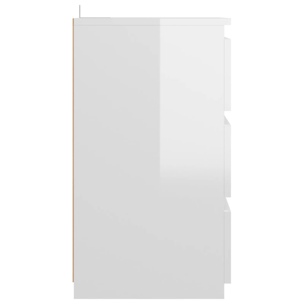 Noptieră, alb extralucios, 40x35x62,5 cm, lemn compozit - Lando