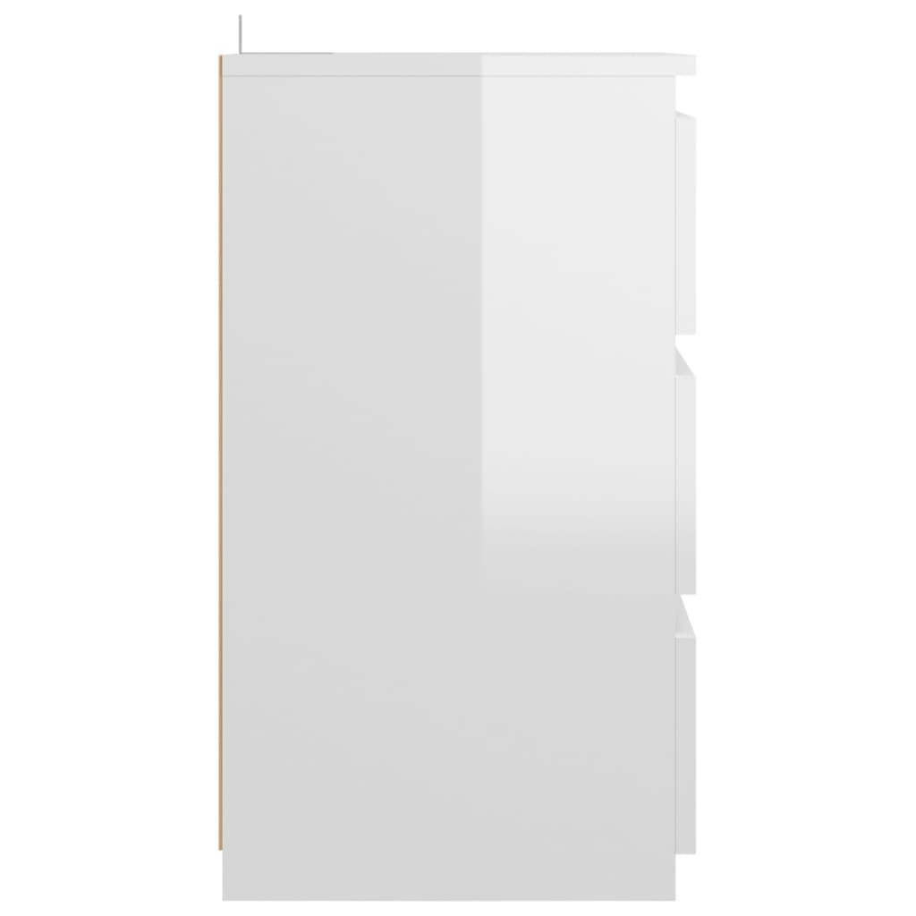 Noptiere, 2 buc., alb extralucios, 40x35x62,5 cm, lemn compozit - Lando