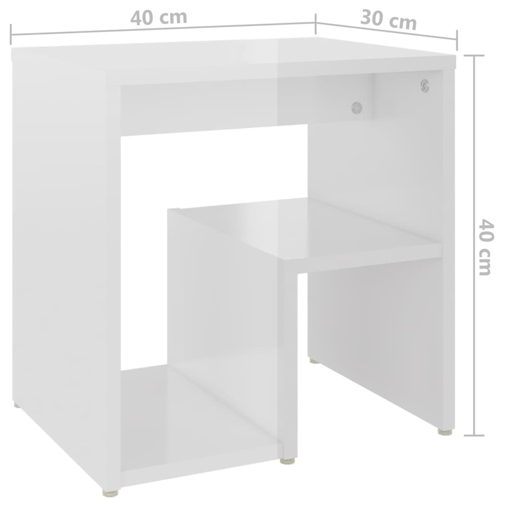 Noptiere, 2 buc., alb extralucios, 40x30x40 cm, lemn prelucrat - Lando