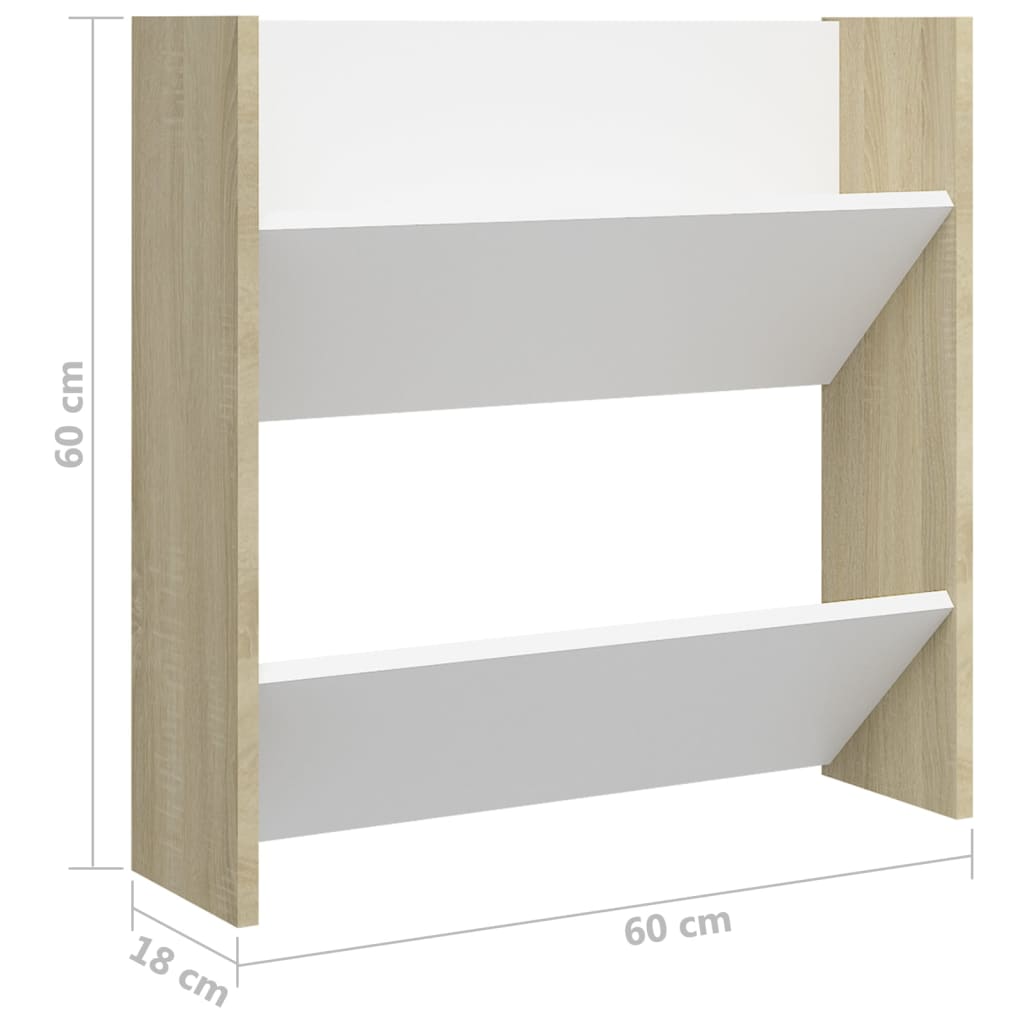 Pantofare de perete, 4 buc., alb&stejar sonoma, 60x18x60 cm PAL - Lando