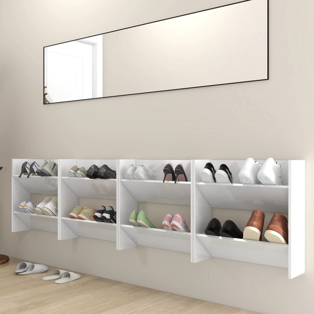 Pantofare de perete, 4 buc., alb extralucios, 60x18x60 cm, PAL - Lando