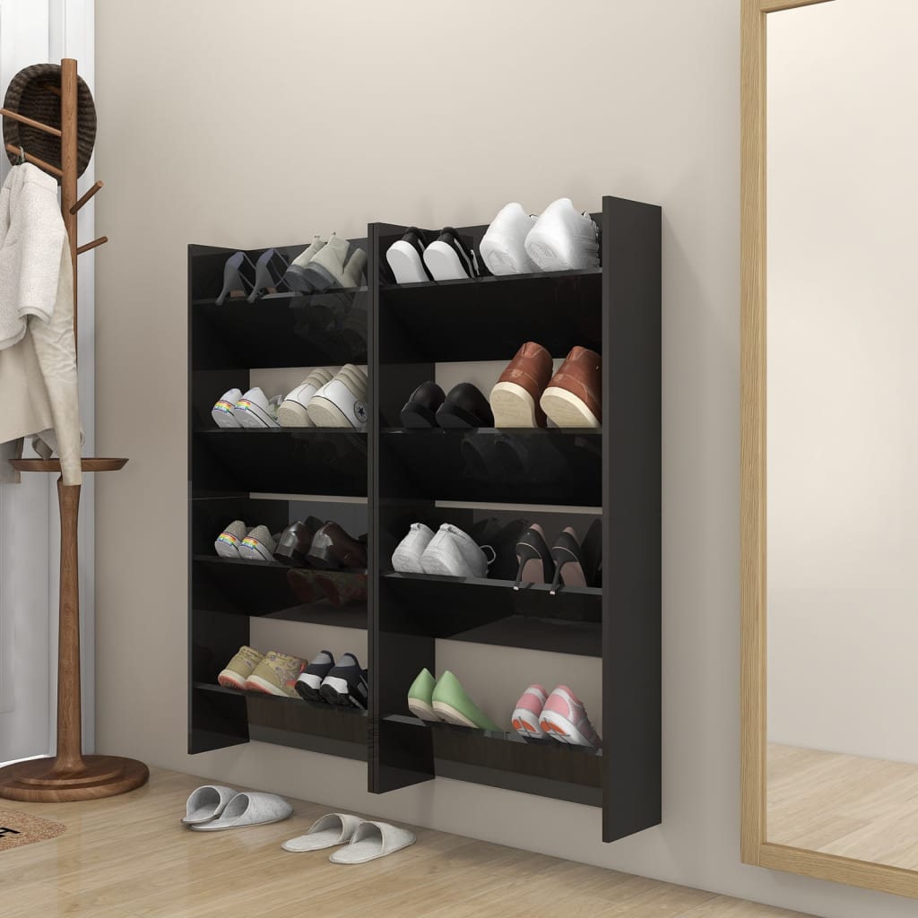 Pantofare de perete, 4 buc., negru extralucios, 60x18x60cm, PAL - Lando