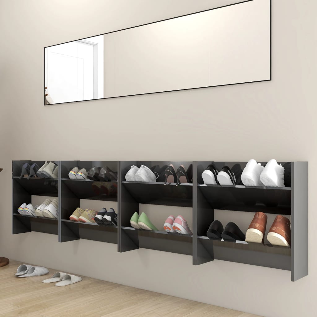 Pantofar perete 4buc. gri extralucios 60x18x60cm lemn prelucrat - Lando