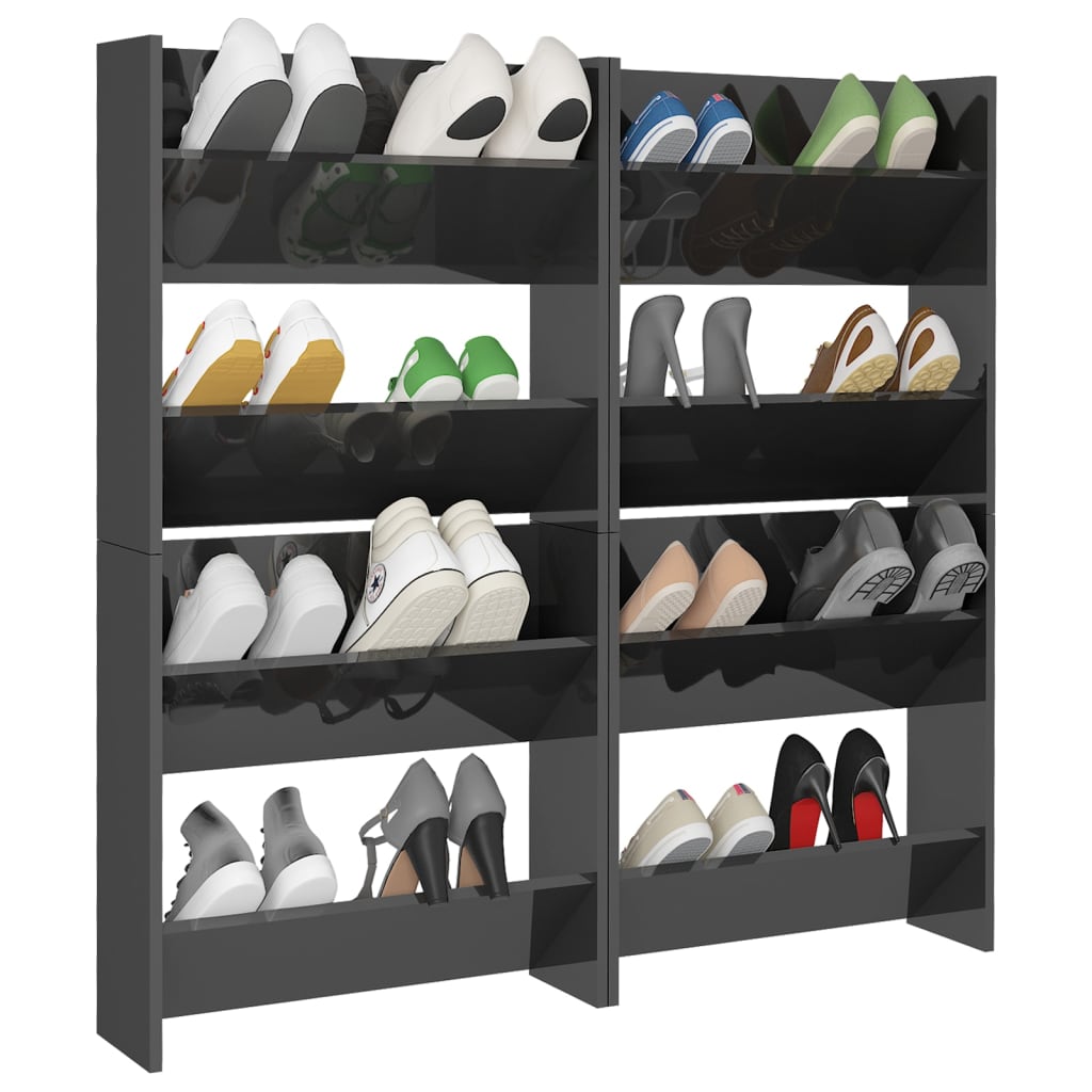 Pantofar perete 4buc. gri extralucios 60x18x60cm lemn prelucrat - Lando