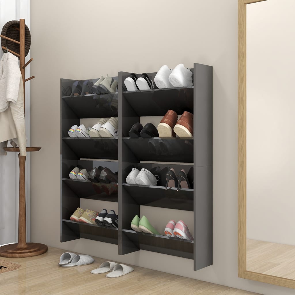 Pantofar perete 4buc. gri extralucios 60x18x60cm lemn prelucrat - Lando