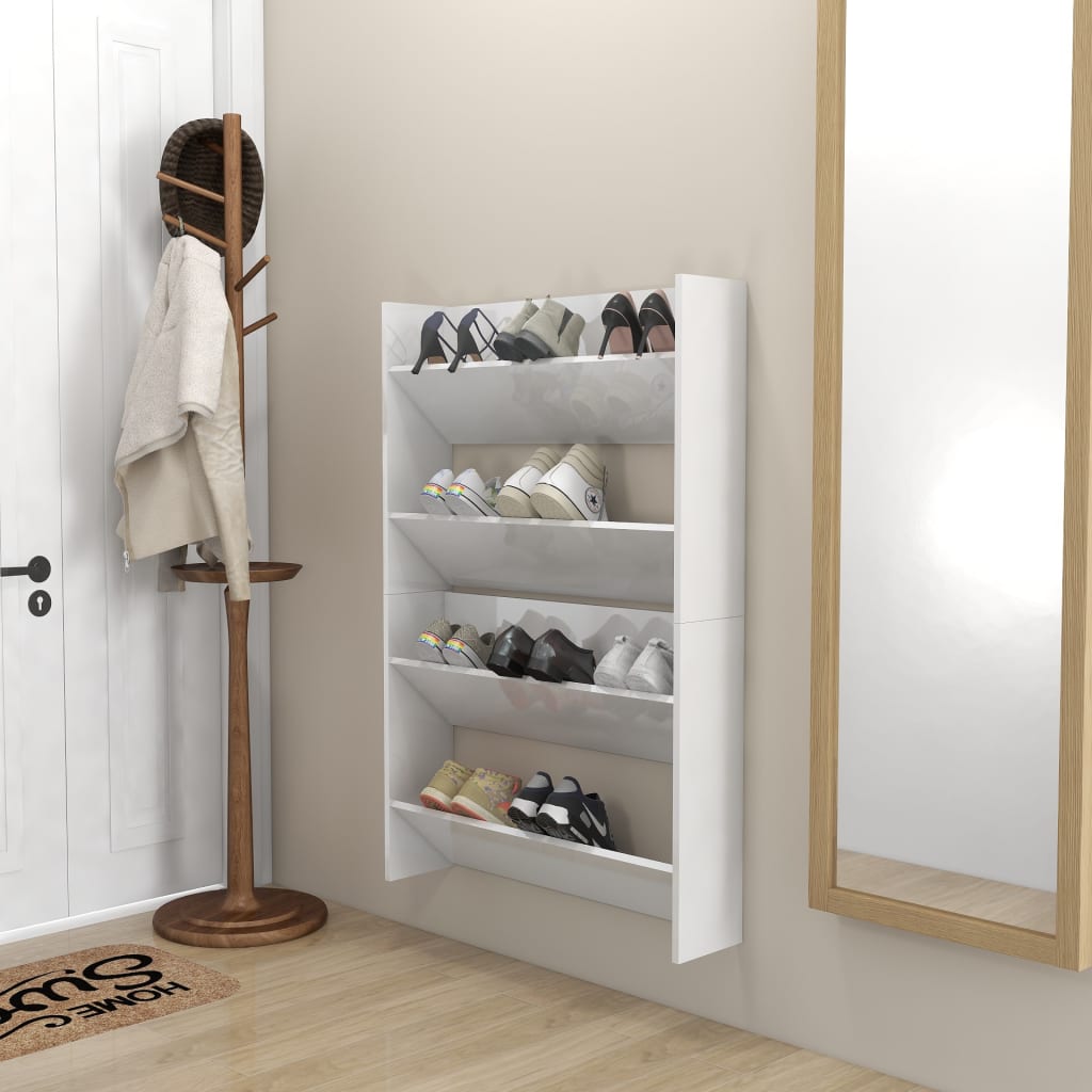Pantofare de perete, 2 buc., alb extralucios, 80x18x60 cm, PAL - Lando