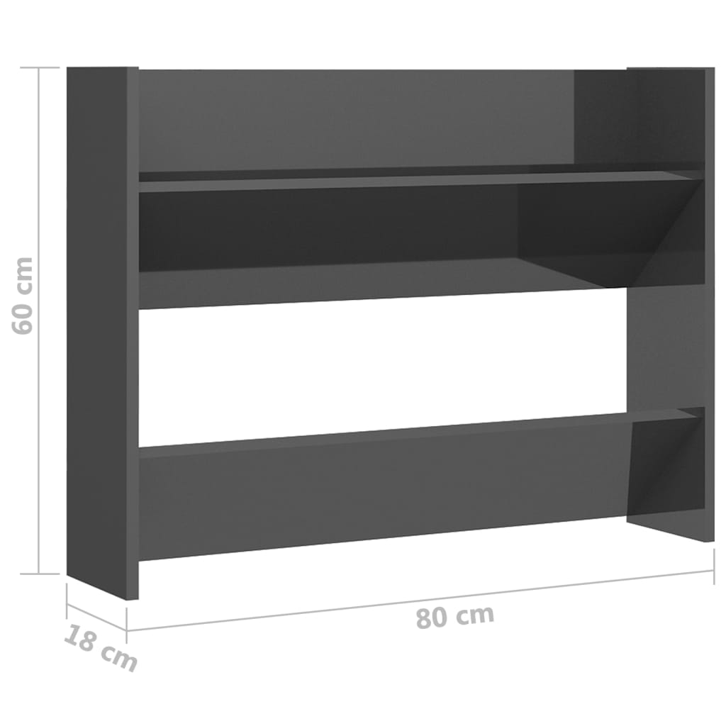 Pantofare de perete, 2 buc., gri extralucios, 80x18x60 cm, PAL - Lando