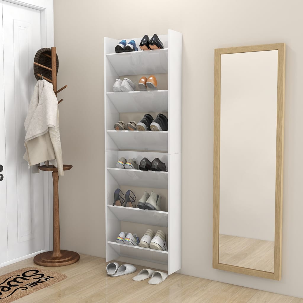 Pantofare de perete, 2 buc., alb extralucios, 60x18x90 cm, PAL - Lando