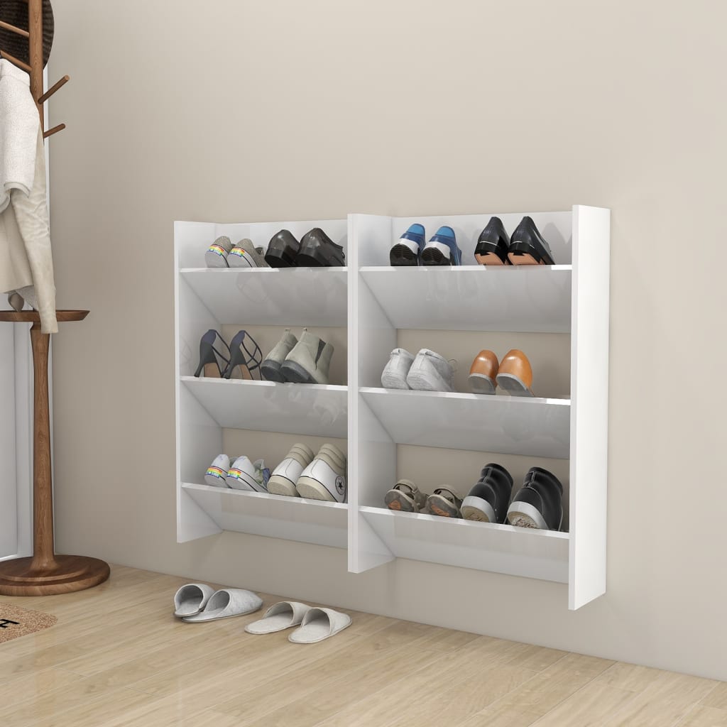 Pantofare de perete, 2 buc., alb extralucios, 60x18x90 cm, PAL - Lando