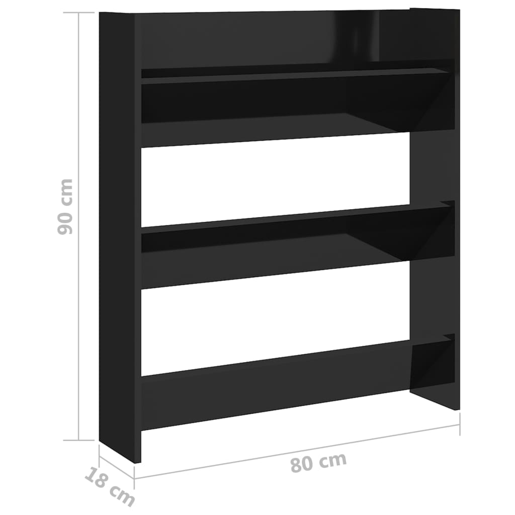 Pantofar de perete, negru extralucios, 80x18x90 cm, PAL - Lando