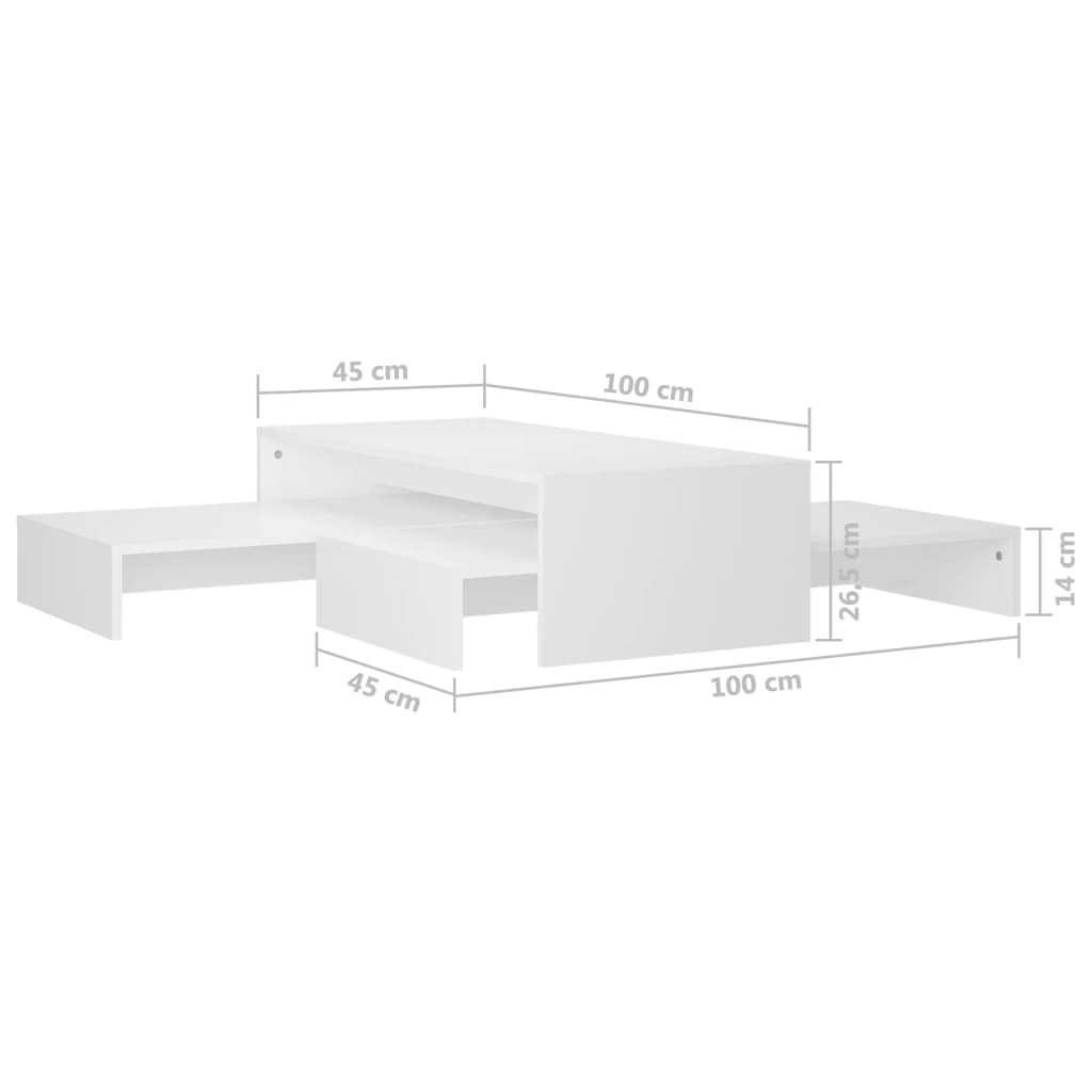 Set de măsuțe de cafea suprapuse, alb, 100x100x26,5 cm, PAL Lando - Lando